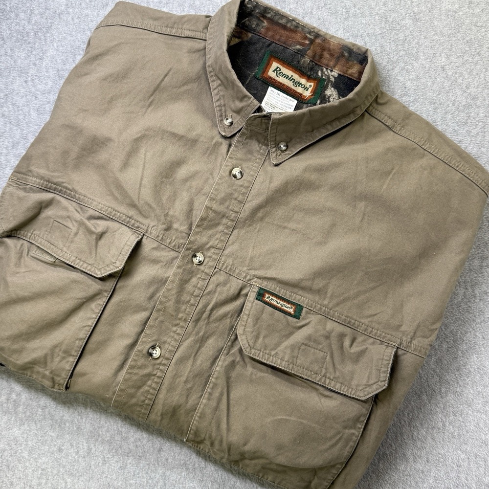 Remington Outdoor 3XL‎ Hunting Shirt Tan Camo Lining Rugged Distressed Workwear